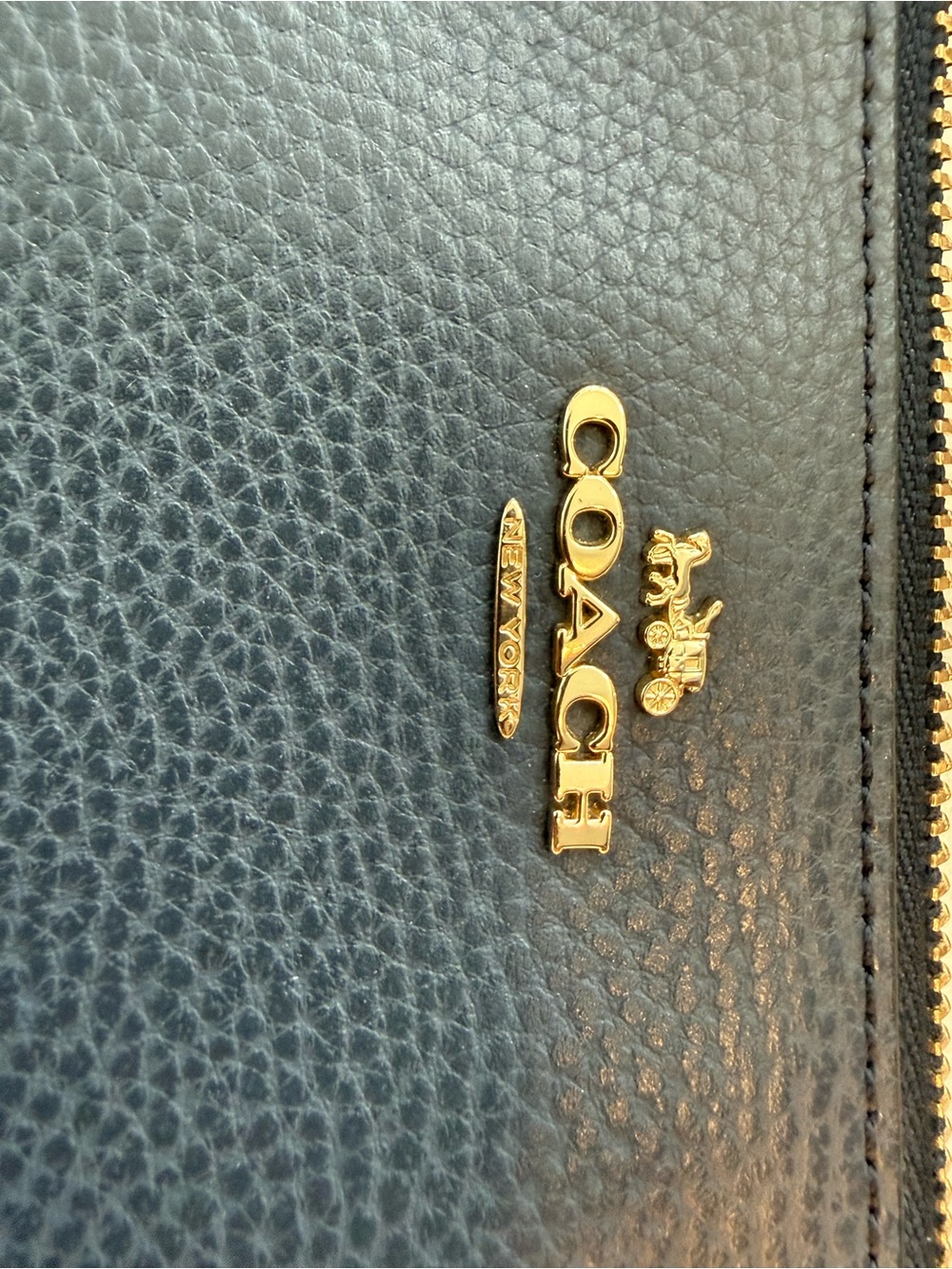 Coach Pebbled Leather Wristlet - Navy blue with Gold Accents - Picture 2 of 7